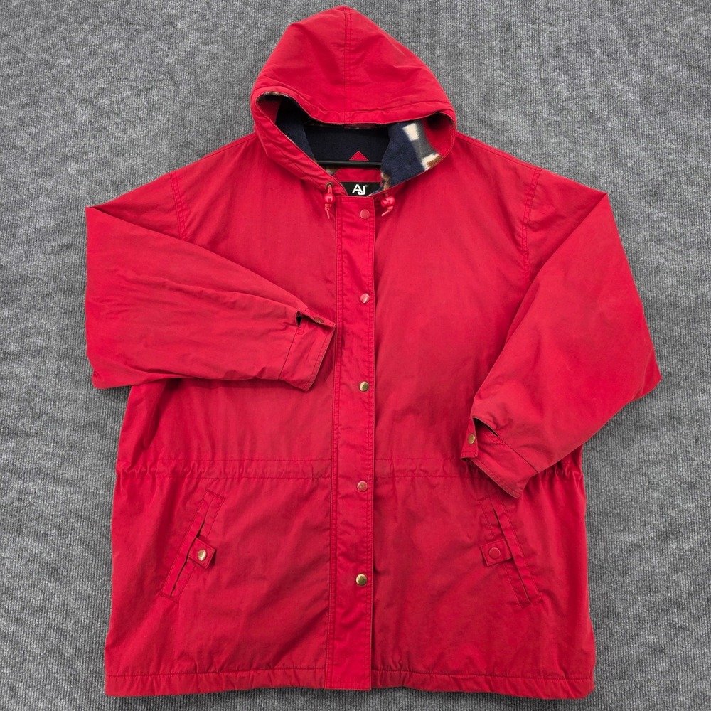 AJ Sport Red Hooded Fleece Lined Parka Jacket XL Drawstring Waist Snap Front